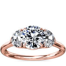 Three-Stone Half-Moon Sidestone Diamond Engagement Ring in 18k Rose Gold (1/2 ct. tw.)